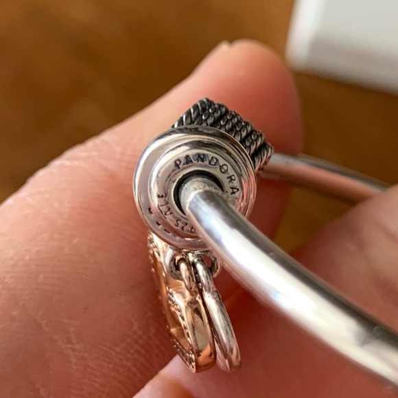 Pandora Open Bangle Charms Bracelet w/ 2 Hearts Pandora Charms & 2 Stoppers EUC - Picture 11 of 16